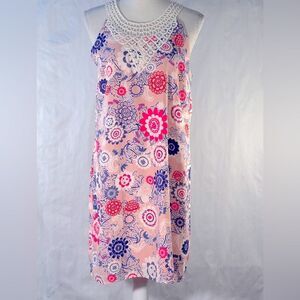 Willa Pink & Purple Dress Floral Sleeveless A Line Embroidered Bodice L 👍